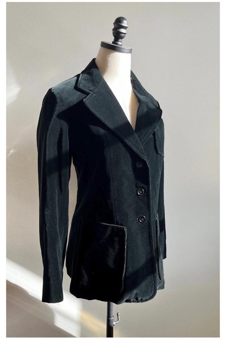 Vintage 70s Velvet Blazer | Black Double Breasted Tailored Smoking Jacket | S